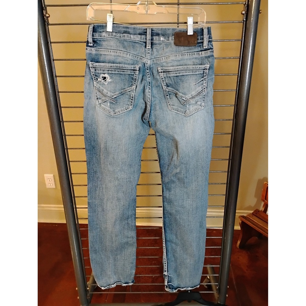 BKE Alec Slim Straight Distressed Light Wash Mens Jeans 30x30 Distressed Denim - Picture 2 of 7